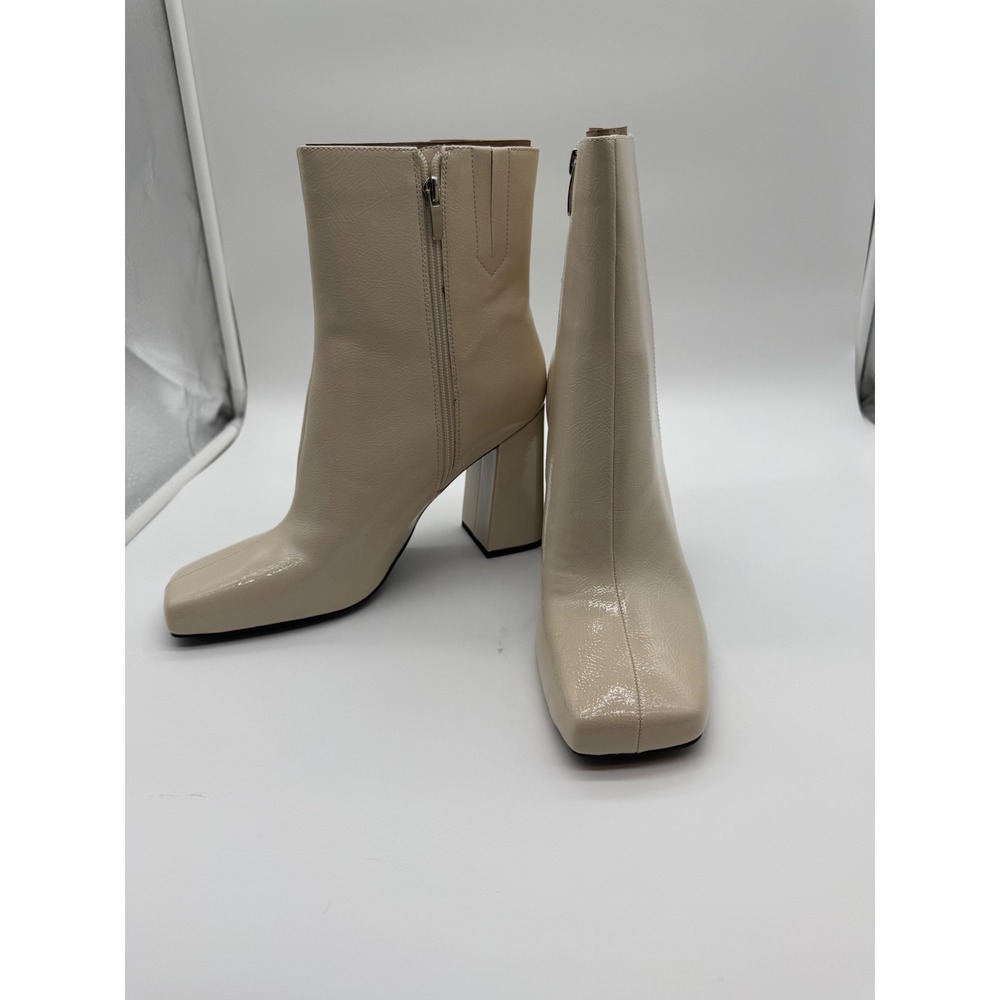 Nine West Womens Square Toe Block Heel Patent Ankle Boots Beige Cream 11M - Picture 2 of 9